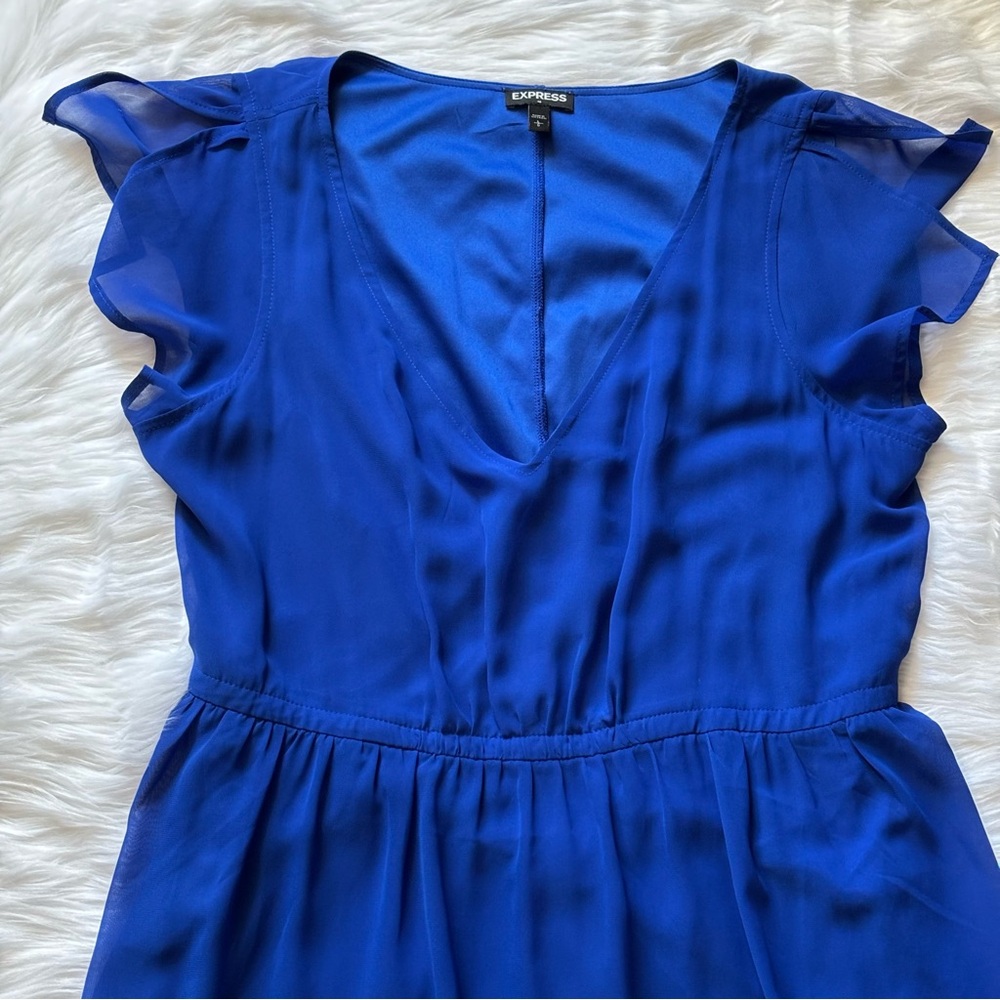 💙💙Express Royal Blue V-Neck Dress with Flutter Sleeves - Picture 6 of 10